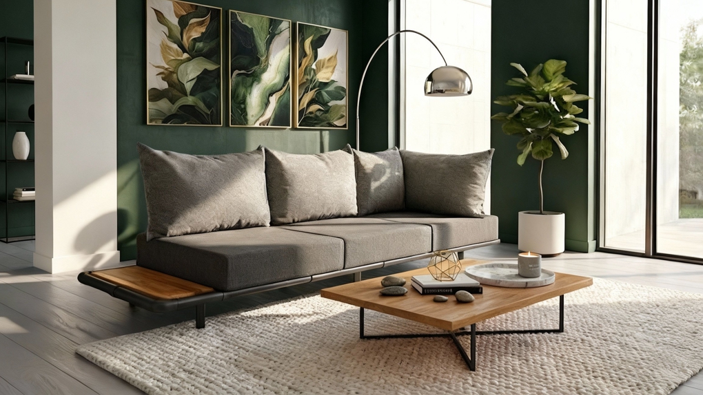 Lichtgrijze Industriële Chaise Longue Op Maat (Melange) in een modulaire opstelling. Het strakke design en het robuuste frame zorgen voor de gewenste Kleurige Chaise Longue Industriële Look in een neutrale tint.