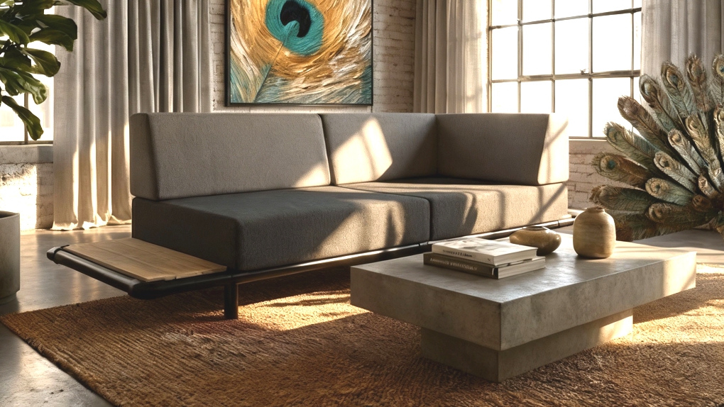 Grijze Chaise Longue Industrieel Design van het model Steady, met strakke kussens en een robuust zwart frame. Deze Robuuste Industriële Chaise Longue is ideaal voor een minimalistische look.