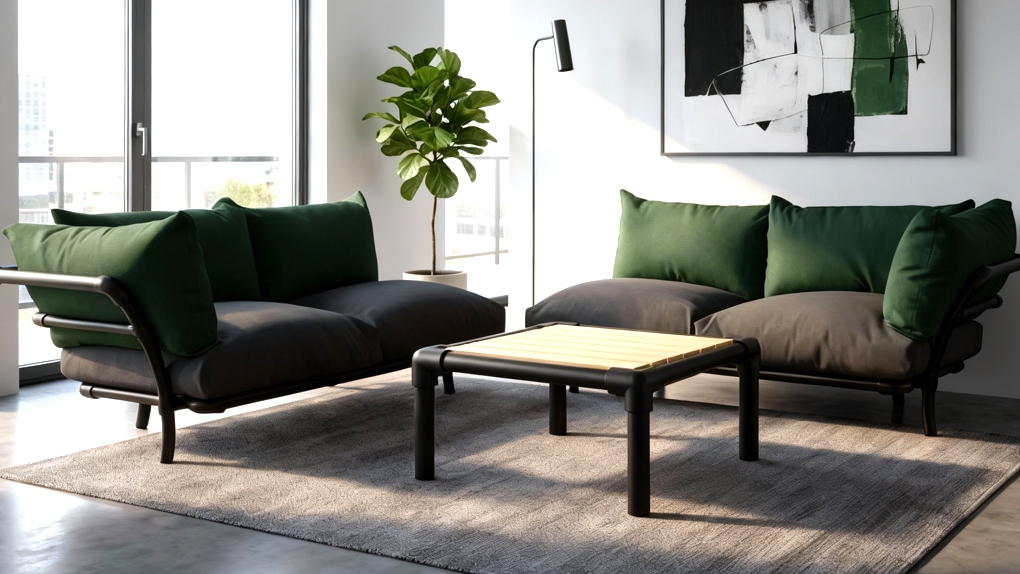 Een vierkante loungetafel Duran met een houten blad en een stoer zwart buisframe.